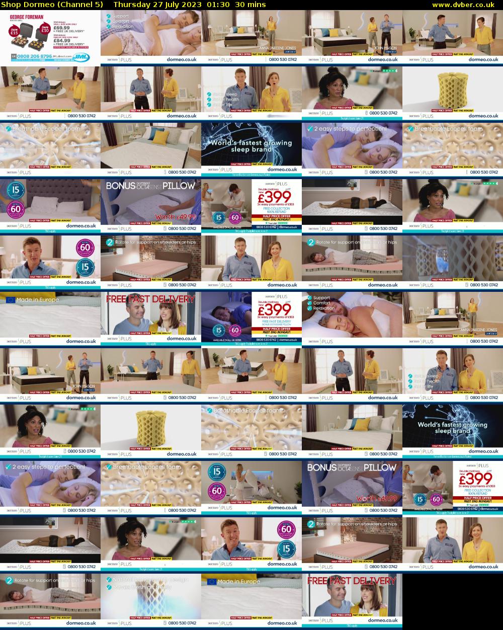 Shop Dormeo (Channel 5) Thursday 27 July 2023 01:30 - 02:00