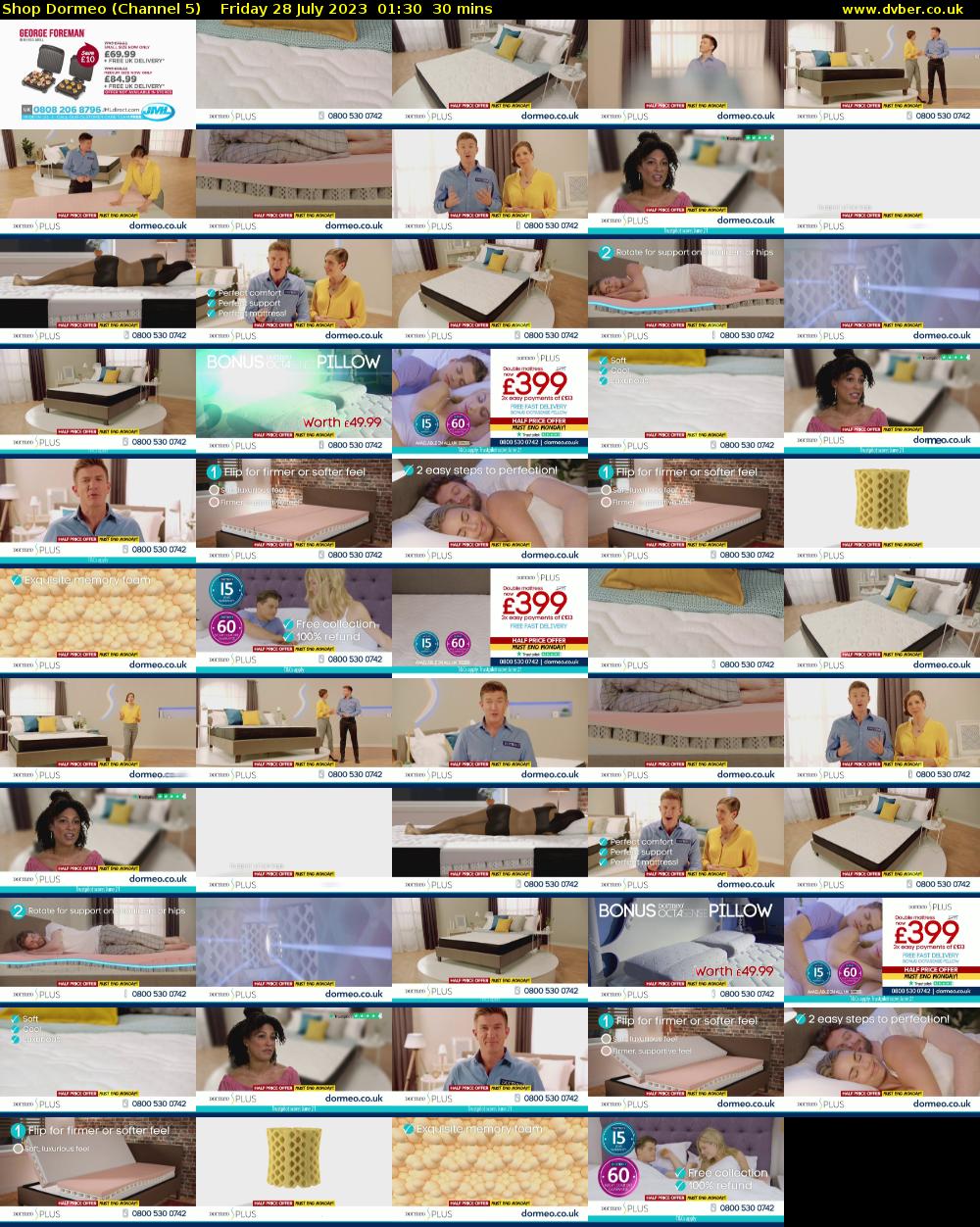 Shop Dormeo (Channel 5) Friday 28 July 2023 01:30 - 02:00