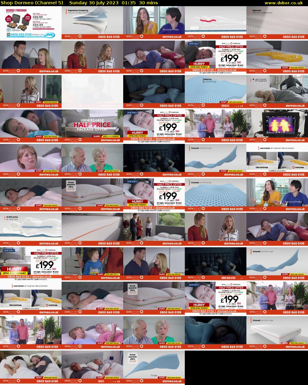 Shop Dormeo (Channel 5) Sunday 30 July 2023 01:35 - 02:05