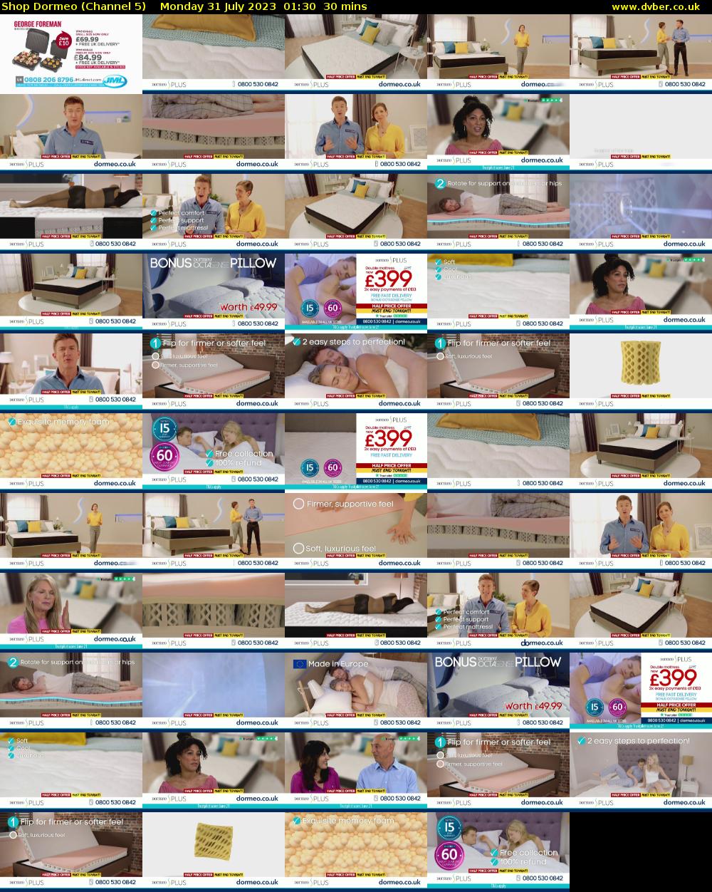 Shop Dormeo (Channel 5) Monday 31 July 2023 01:30 - 02:00