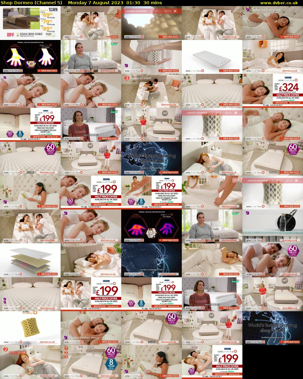 Shop Dormeo (Channel 5) Monday 7 August 2023 01:30 - 02:00
