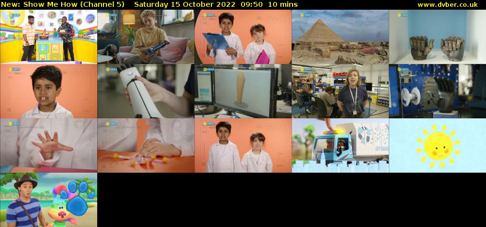 Show Me How (Channel 5) Saturday 15 October 2022 09:50 - 10:00