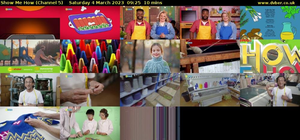 Show Me How (Channel 5) Saturday 4 March 2023 09:25 - 09:35
