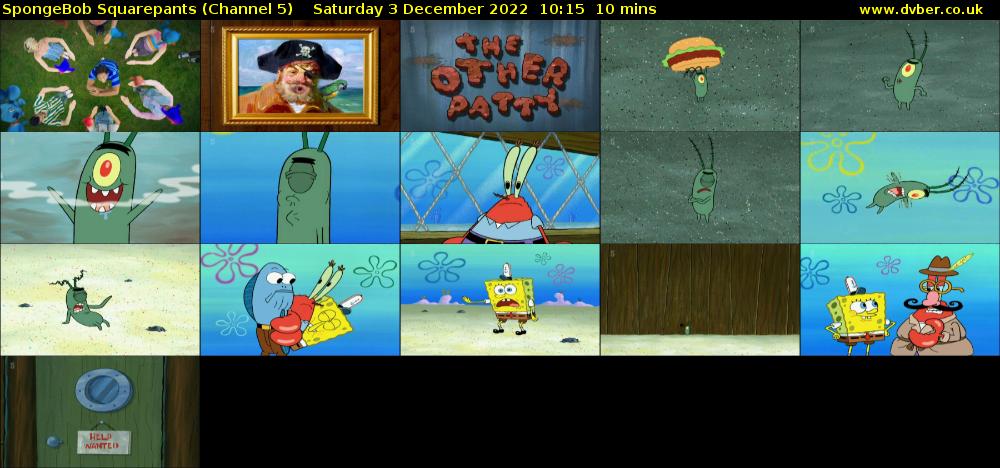 SpongeBob SquarePants (Channel 5) Saturday 3 December 2022 10:15 - 10:25