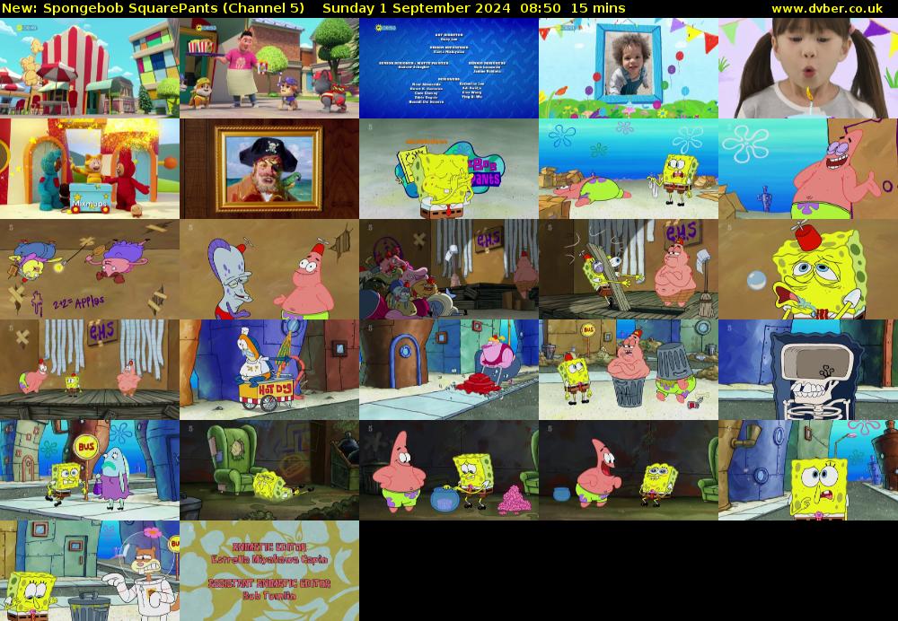 SpongeBob SquarePants (Channel 5) Sunday 1 September 2024 08:50 - 09:05