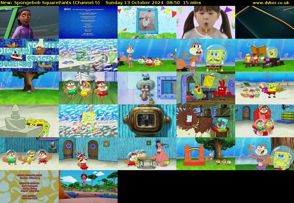 SpongeBob SquarePants (Channel 5) Sunday 13 October 2024 08:50 - 09:05