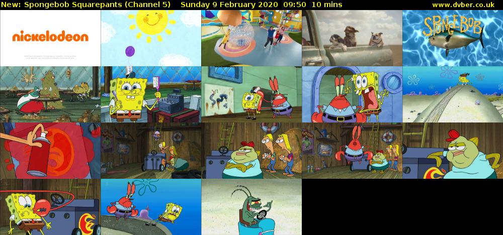 Spongebob Squarepants (Channel 5) Sunday 9 February 2020 09:50 - 10:00