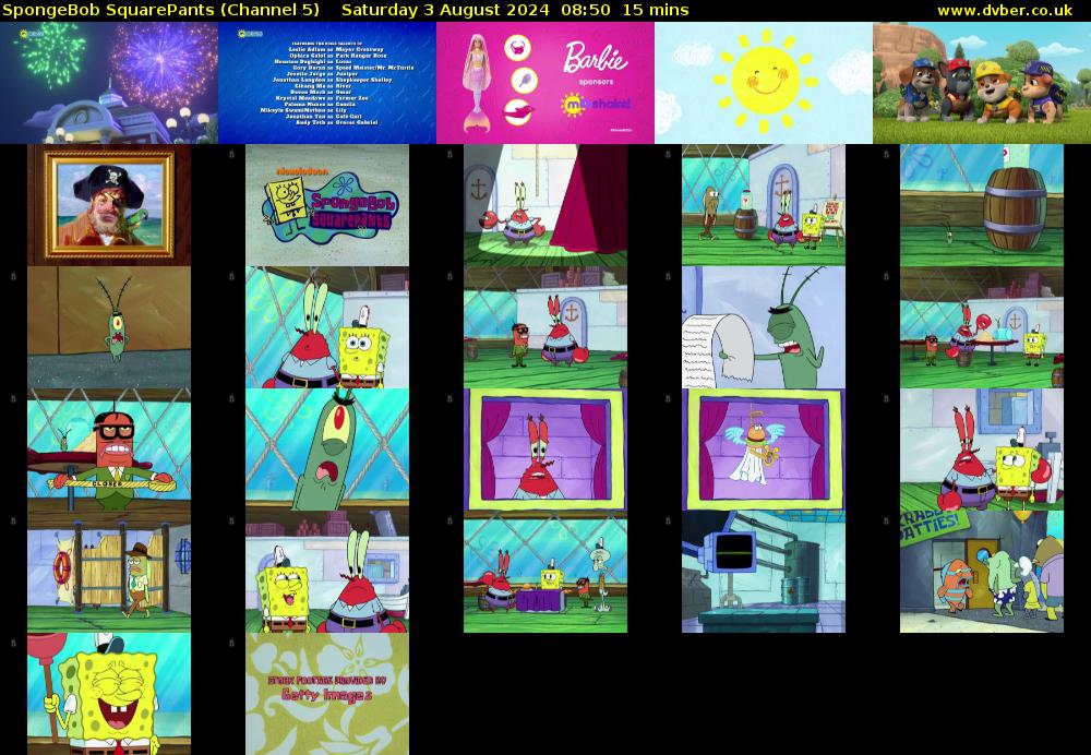 Spongebob Squarepants (Channel 5) Saturday 3 August 2024 08:50 - 09:05