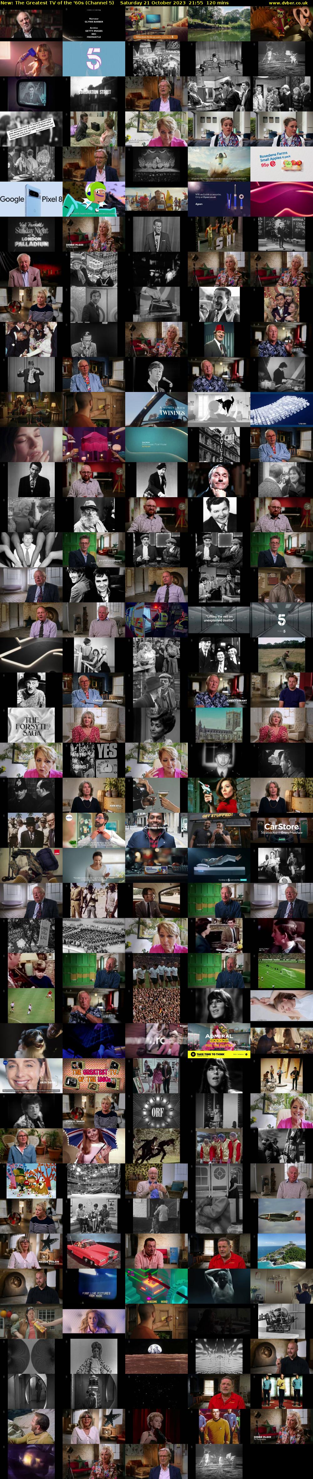 The Greatest TV of the '60s (Channel 5) Saturday 21 October 2023 21:55 - 23:55