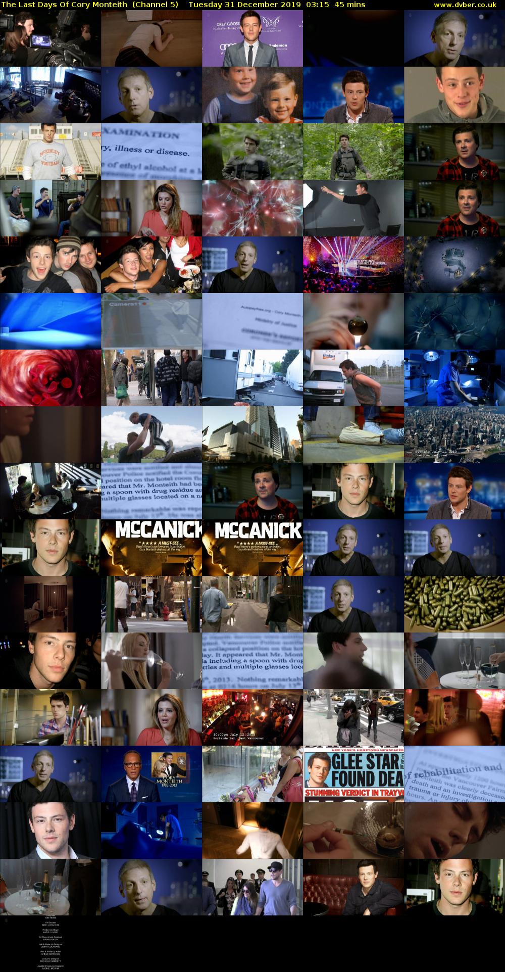 The Last Days Of Cory Monteith  (Channel 5) Tuesday 31 December 2019 03:15 - 04:00