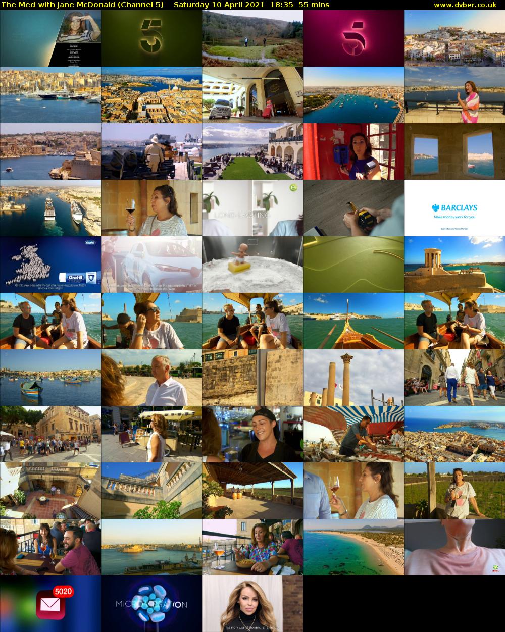 The Med with Jane McDonald (Channel 5) Saturday 10 April 2021 18:35 - 19:30