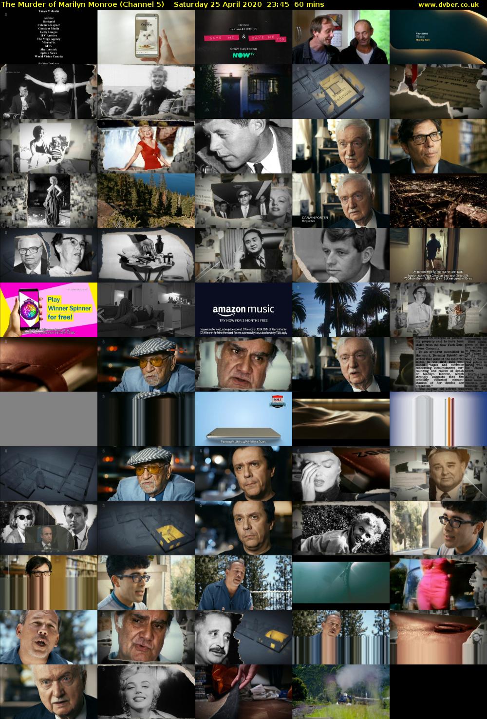 The Murder of Marilyn Monroe (Channel 5) Saturday 25 April 2020 23:45 - 00:45