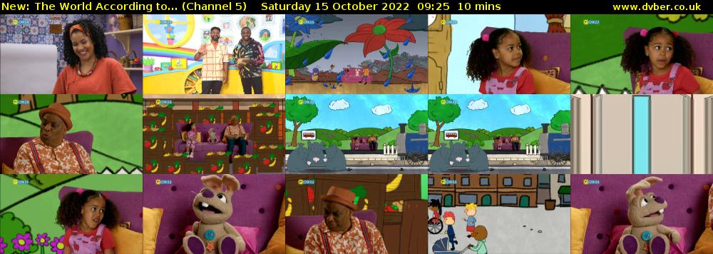 The World According to... (Channel 5) Saturday 15 October 2022 09:25 - 09:35
