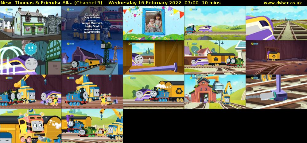 Thomas & Friends: All... (Channel 5) Wednesday 16 February 2022 07:00 - 07:10