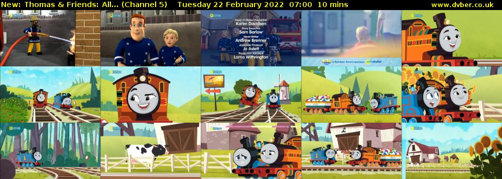 Thomas & Friends: All... (Channel 5) Tuesday 22 February 2022 07:00 - 07:10