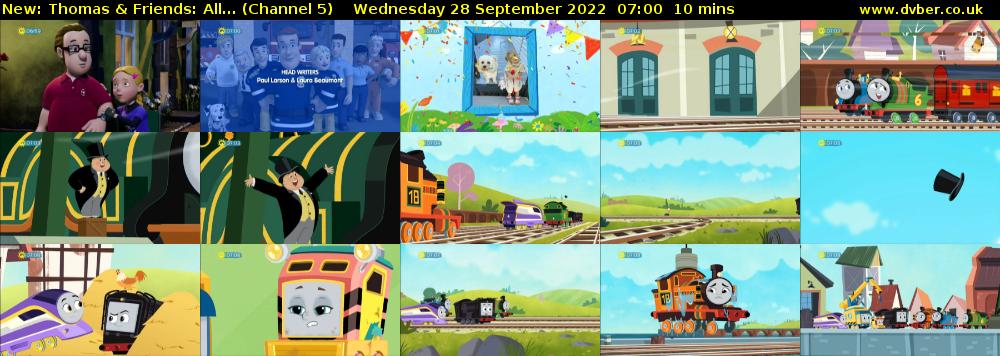 Thomas & Friends: All... (Channel 5) Wednesday 28 September 2022 07:00 - 07:10
