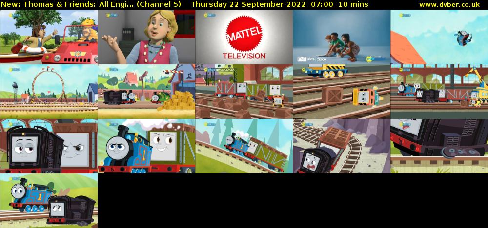 Thomas & Friends: All Engi... (Channel 5) Thursday 22 September 2022 07:00 - 07:10