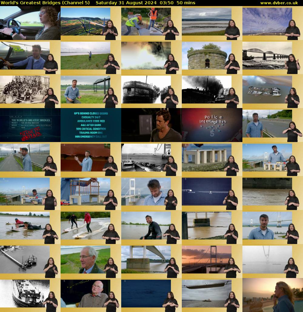 World's Greatest Bridges (Channel 5) Saturday 31 August 2024 03:50 - 04:40