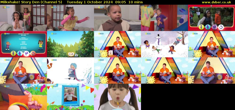 milkshake! Story Den (Channel 5) Tuesday 1 October 2024 09:05 - 09:15