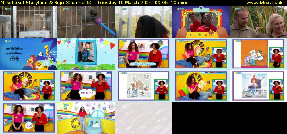 milkshake! Storytime & Sign (Channel 5) Tuesday 19 March 2024 09:05 - 09:15