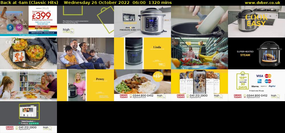Back at 4am (Classic Hits) Wednesday 26 October 2022 06:00 - 04:00
