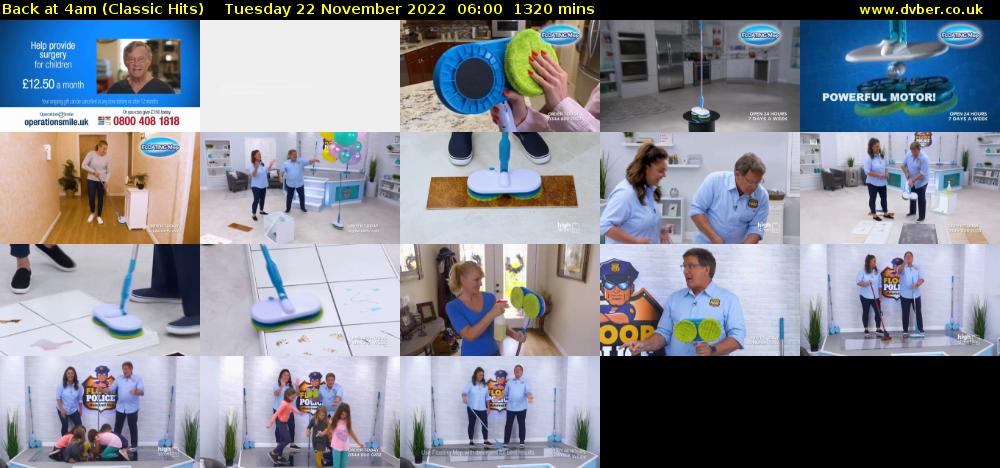 Back at 4am (Classic Hits) Tuesday 22 November 2022 06:00 - 04:00