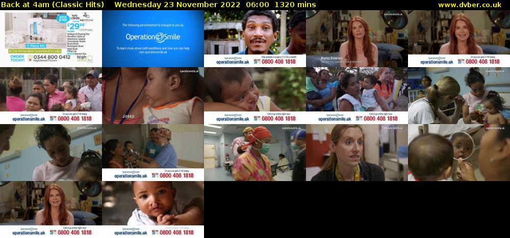 Back at 4am (Classic Hits) Wednesday 23 November 2022 06:00 - 04:00