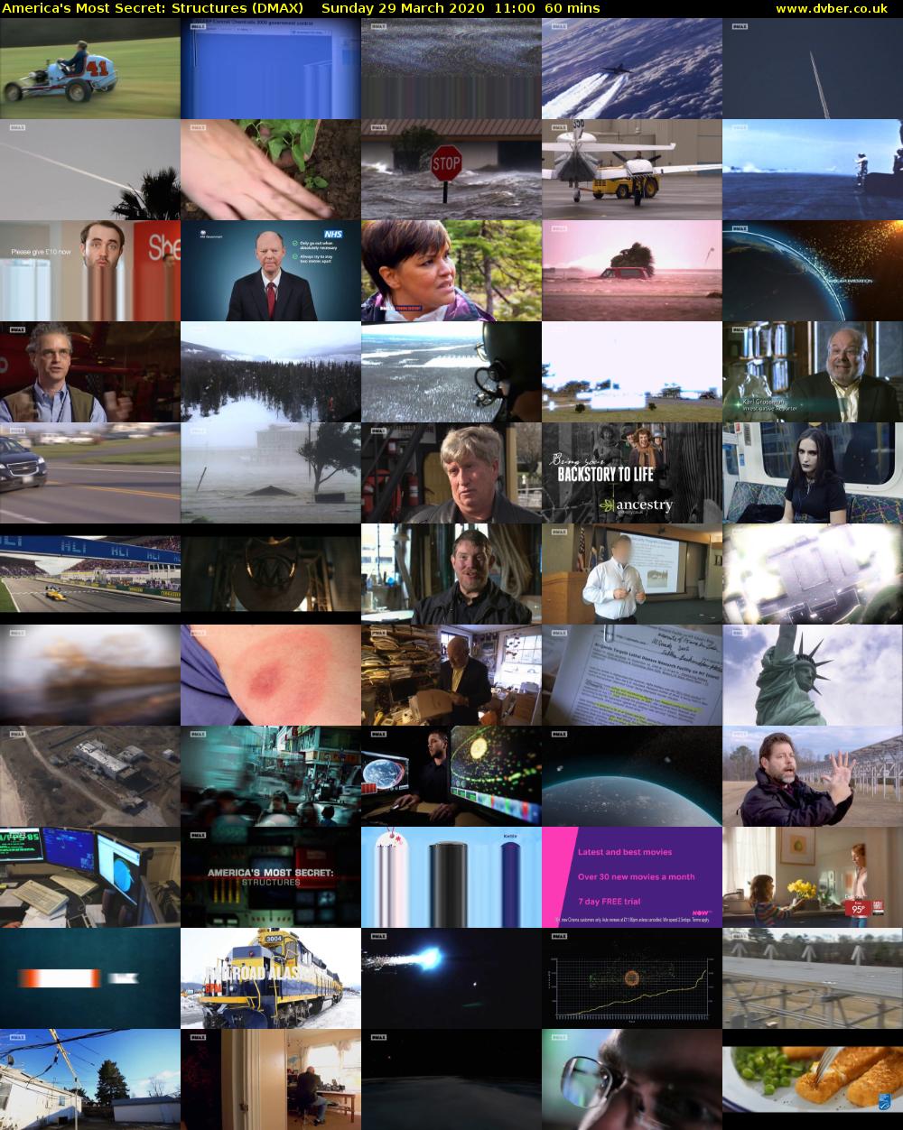America's Most Secret: Structures (DMAX) Sunday 29 March 2020 11:00 - 12:00