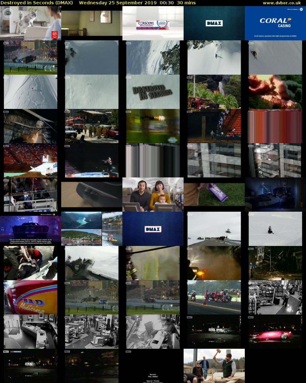 Destroyed in Seconds (DMAX) Wednesday 25 September 2019 00:30 - 01:00