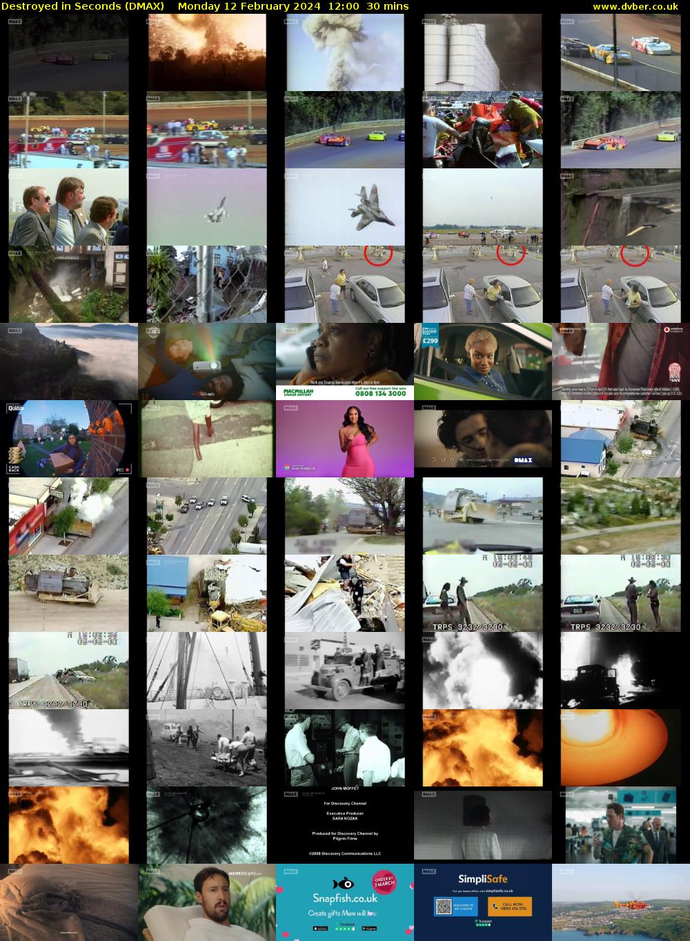 Destroyed in Seconds (DMAX) Monday 12 February 2024 12:00 - 12:30