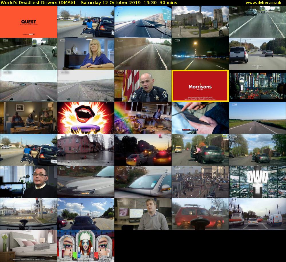 World's Deadliest Drivers (DMAX) Saturday 12 October 2019 19:30 - 20:00