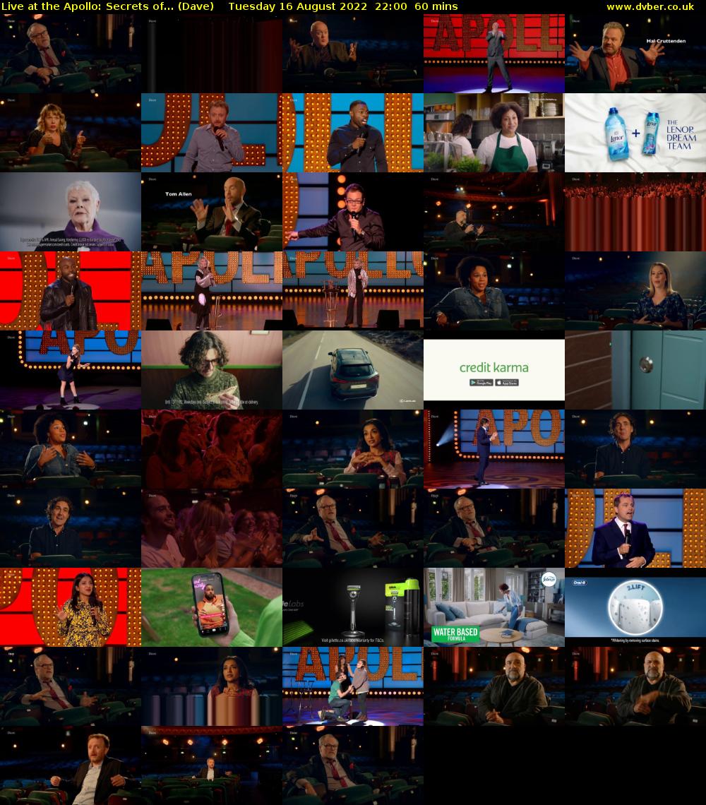 Live at the Apollo: Secrets of... (Dave) Tuesday 16 August 2022 22:00 - 23:00