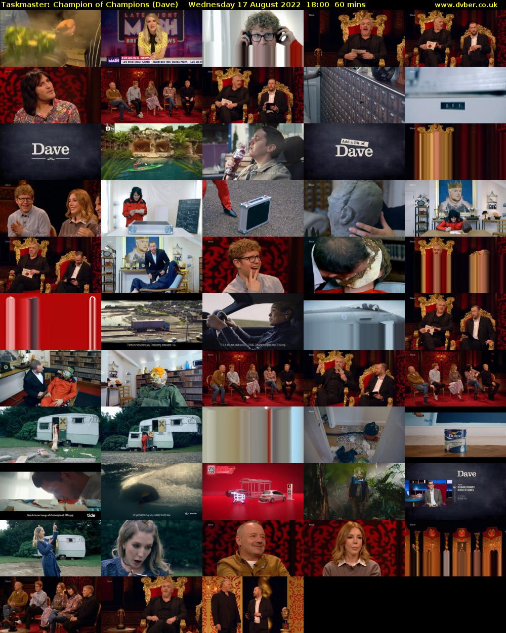 Taskmaster: Champion of Champions (Dave) Wednesday 17 August 2022 18:00 - 19:00