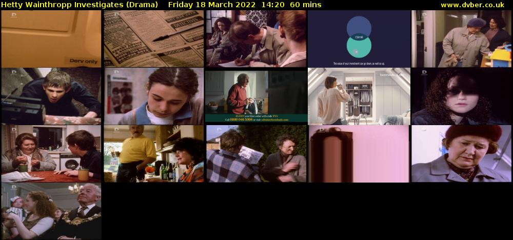 Hetty Wainthropp Investigates (Drama) Friday 18 March 2022 14:20 - 15:20