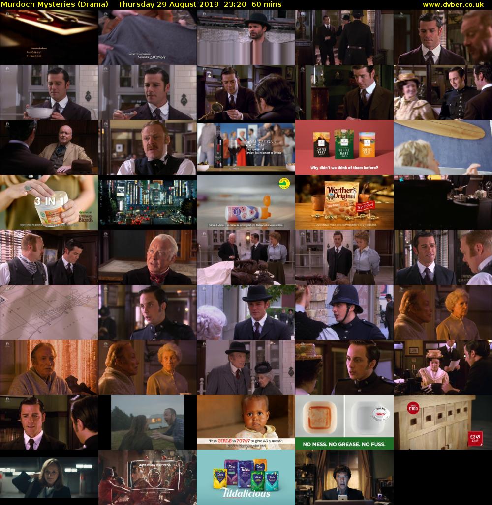 Murdoch Mysteries (Drama) Thursday 29 August 2019 23:20 - 00:20