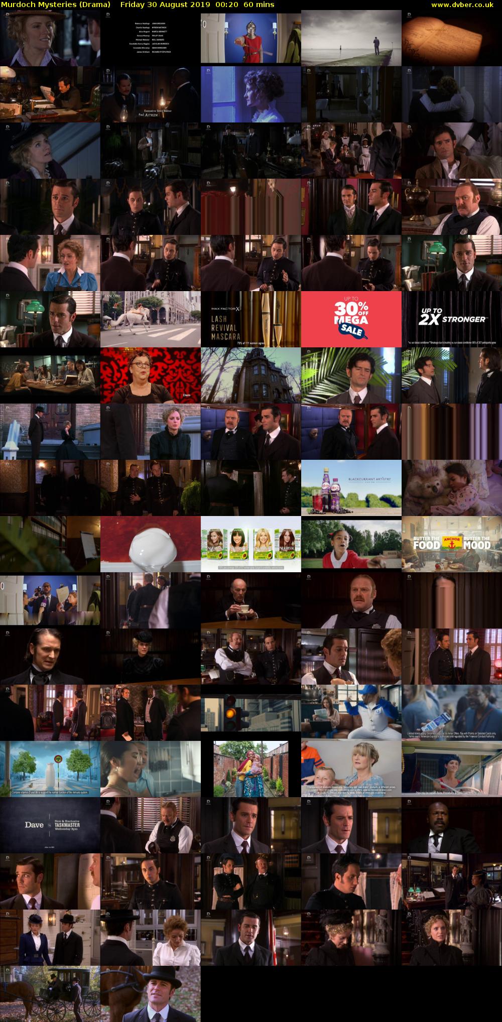 Murdoch Mysteries (Drama) Friday 30 August 2019 00:20 - 01:20