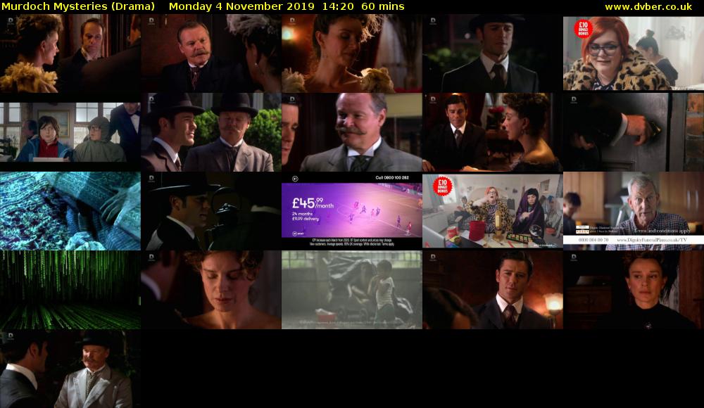 Murdoch Mysteries (Drama) Monday 4 November 2019 14:20 - 15:20
