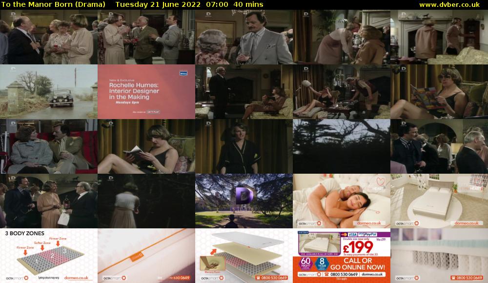 To the Manor Born (Drama) Tuesday 21 June 2022 07:00 - 07:40