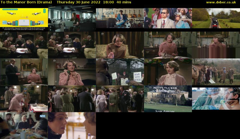 To the Manor Born (Drama) Thursday 30 June 2022 18:00 - 18:40
