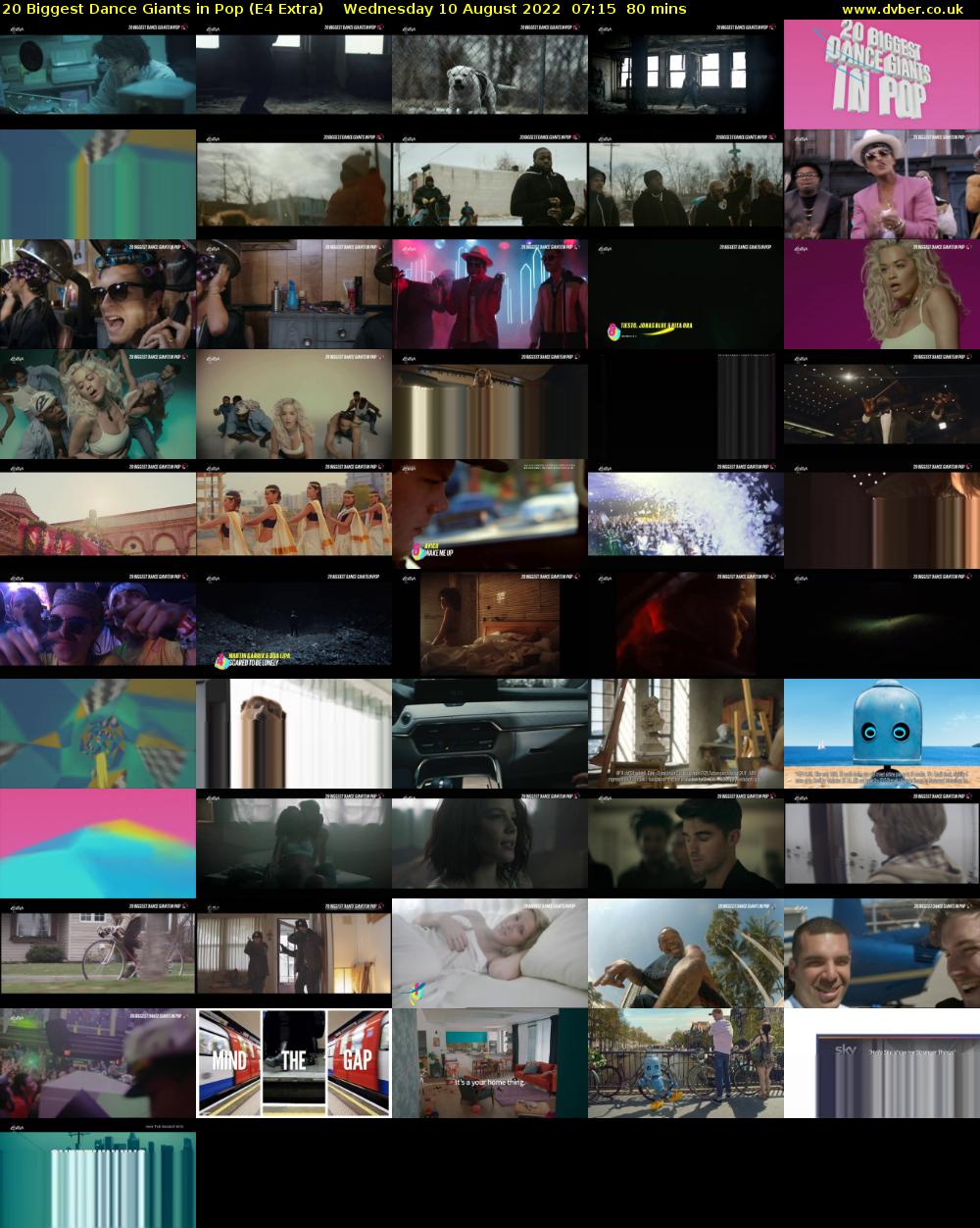20 Biggest Dance Giants in Pop (E4 Extra) Wednesday 10 August 2022 07:15 - 08:35
