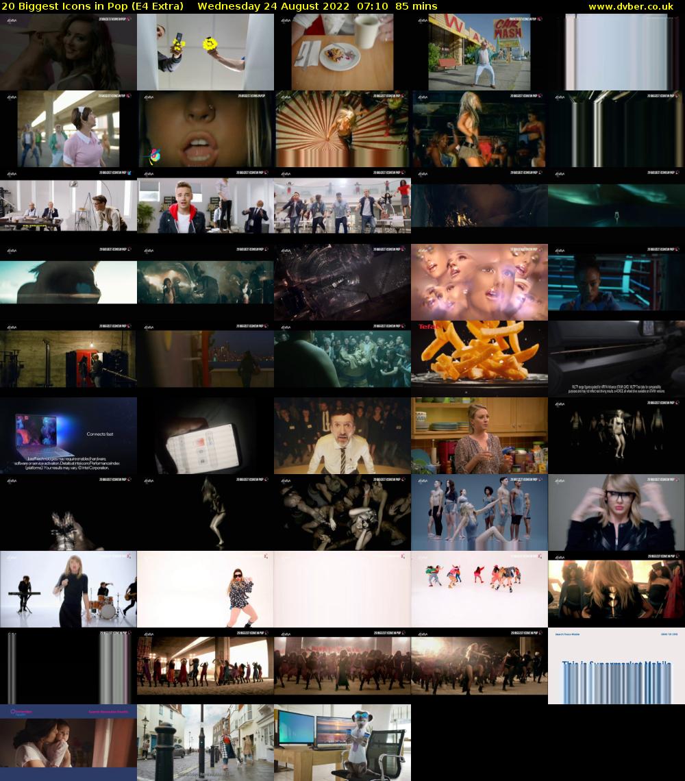20 Biggest Icons in Pop (E4 Extra) Wednesday 24 August 2022 07:10 - 08:35