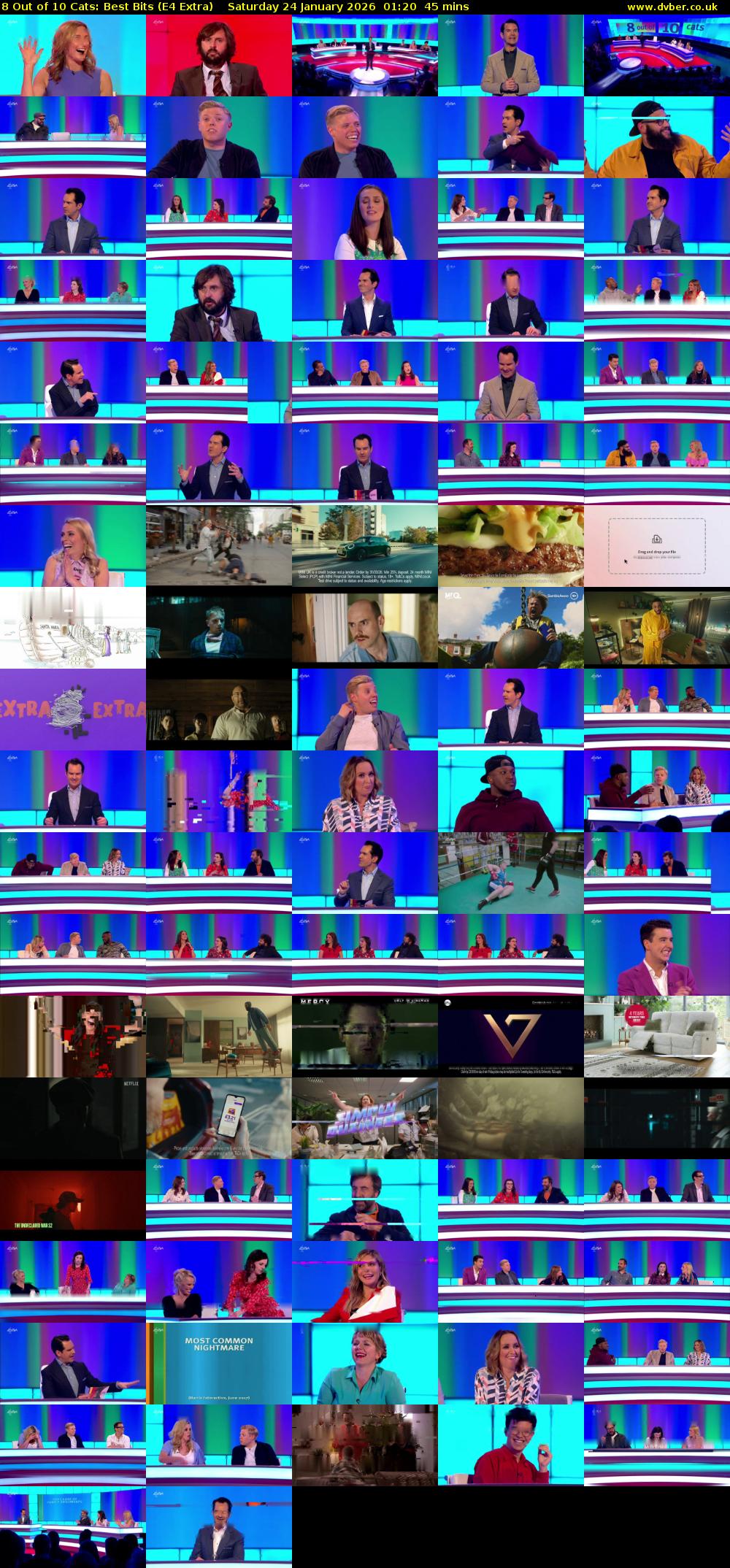 8 Out of 10 Cats: Best Bits (E4 Extra) Saturday 24 January 2026 01:20 - 02:05