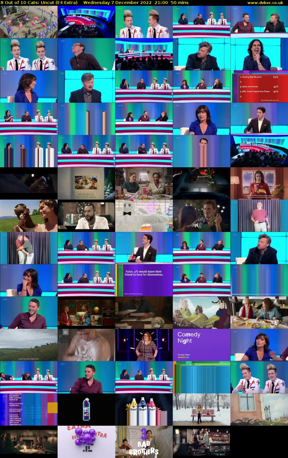 8 Out of 10 Cats: Uncut (E4 Extra) Wednesday 7 December 2022 21:00 - 21:50