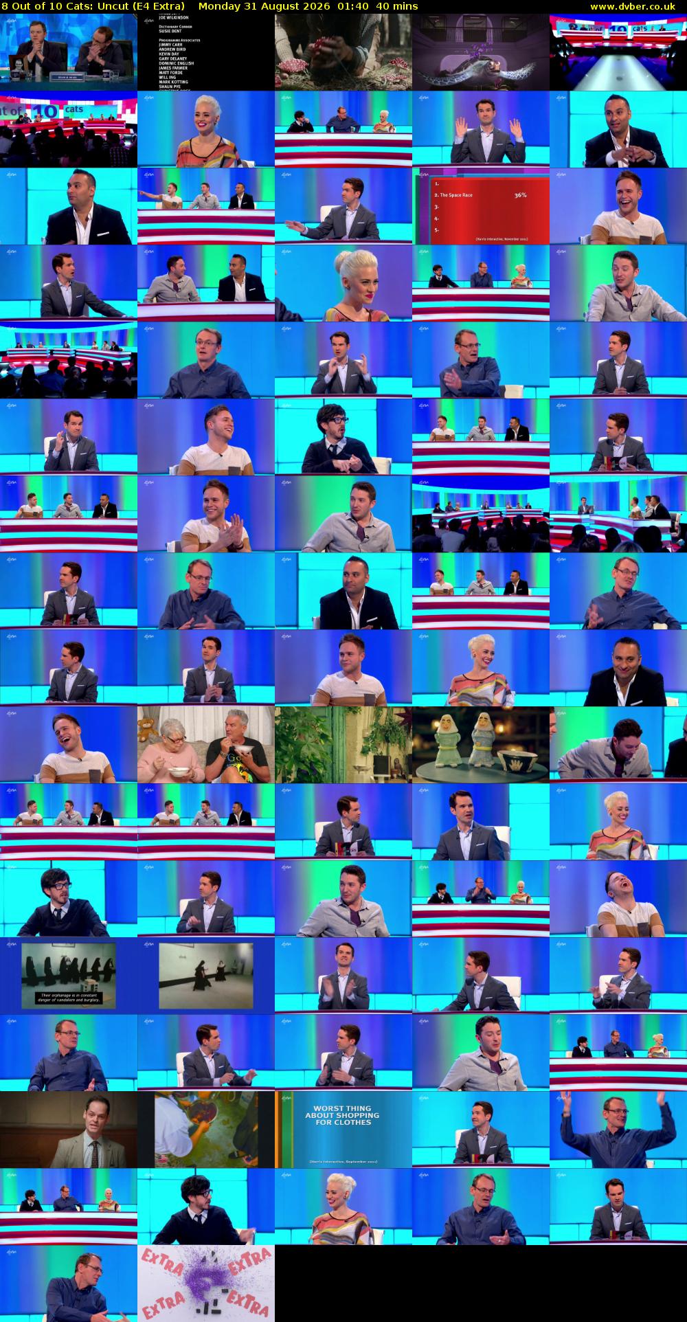 8 Out of 10 Cats: Uncut (E4 Extra) Monday 31 August 2026 01:40 - 02:20