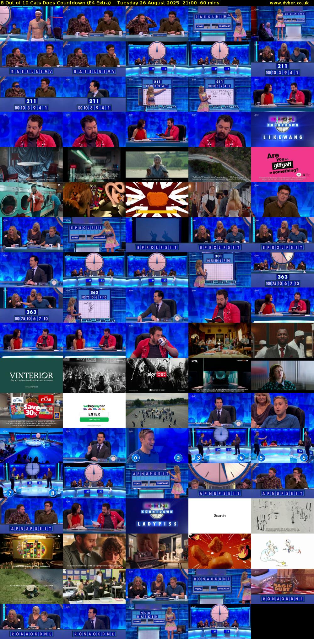 8 Out of 10 Cats Does Countdown (E4 Extra) Tuesday 26 August 2025 21:00 - 22:00