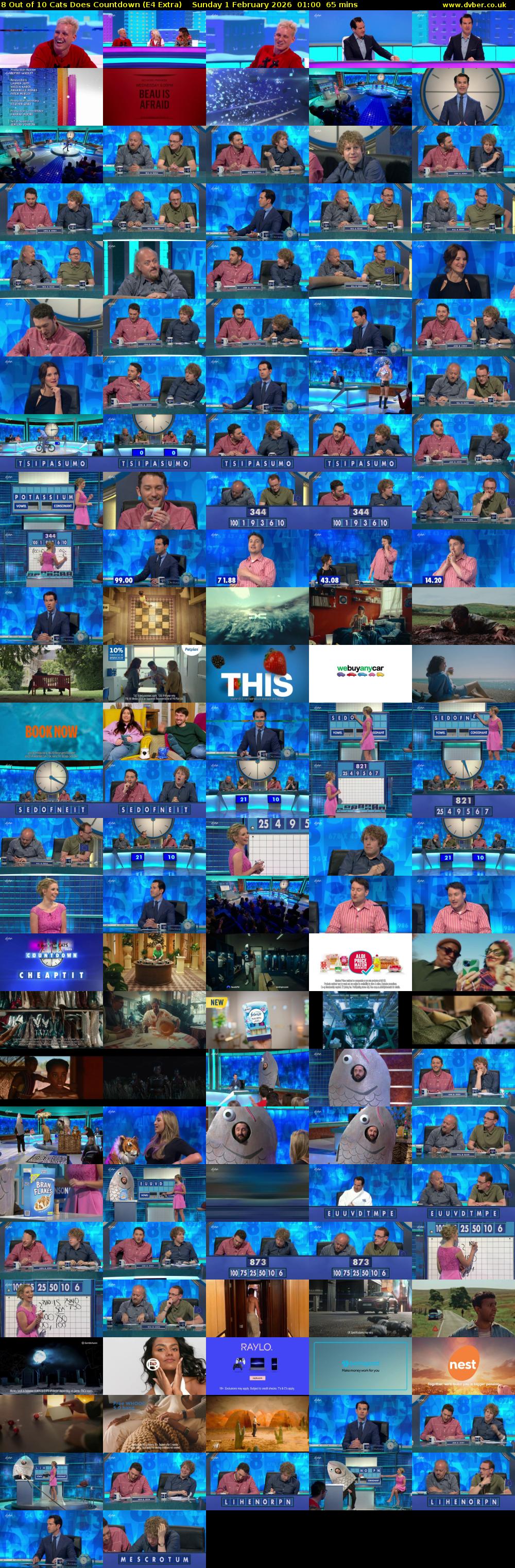 8 Out of 10 Cats Does Countdown (E4 Extra) Sunday 1 February 2026 01:00 - 02:05