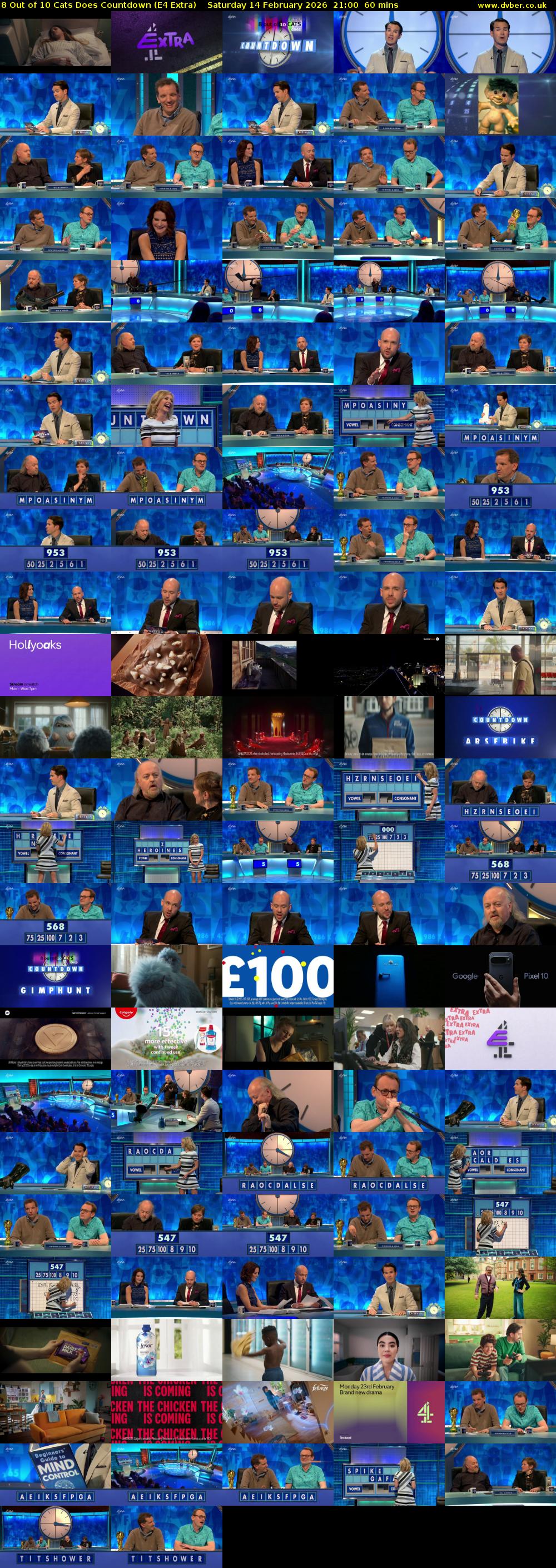 8 Out of 10 Cats Does Countdown (E4 Extra) Saturday 14 February 2026 21:00 - 22:00