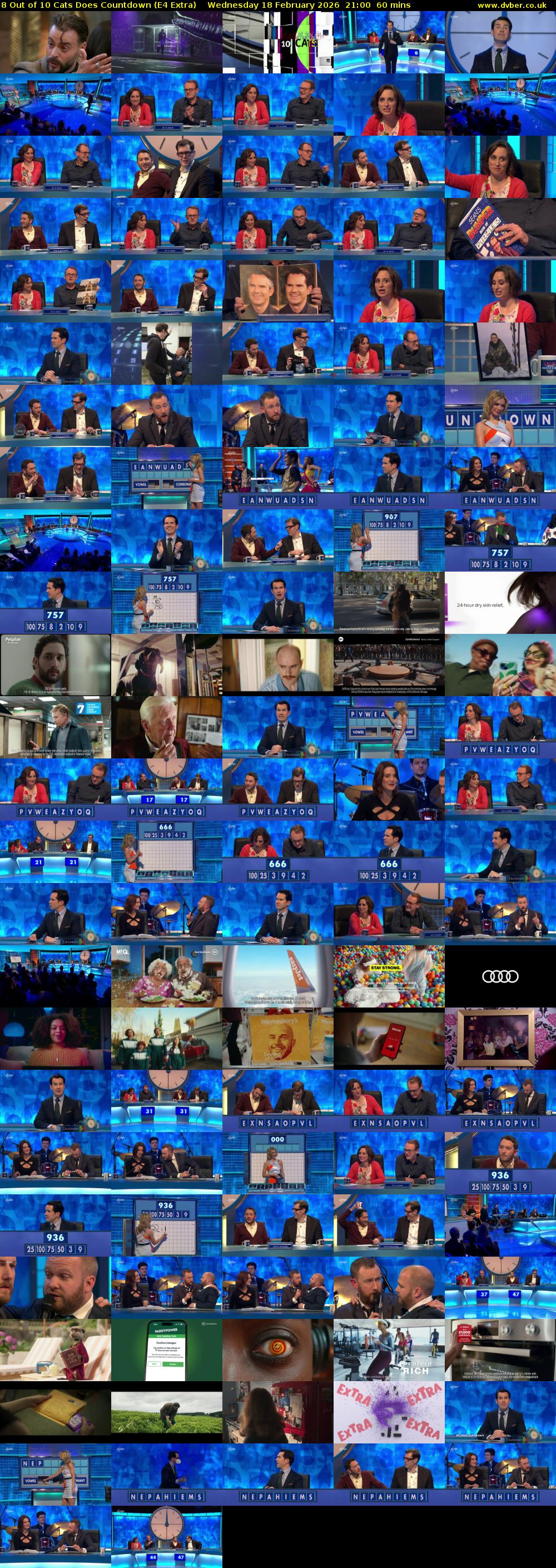 8 Out of 10 Cats Does Countdown (E4 Extra) Wednesday 18 February 2026 21:00 - 22:00