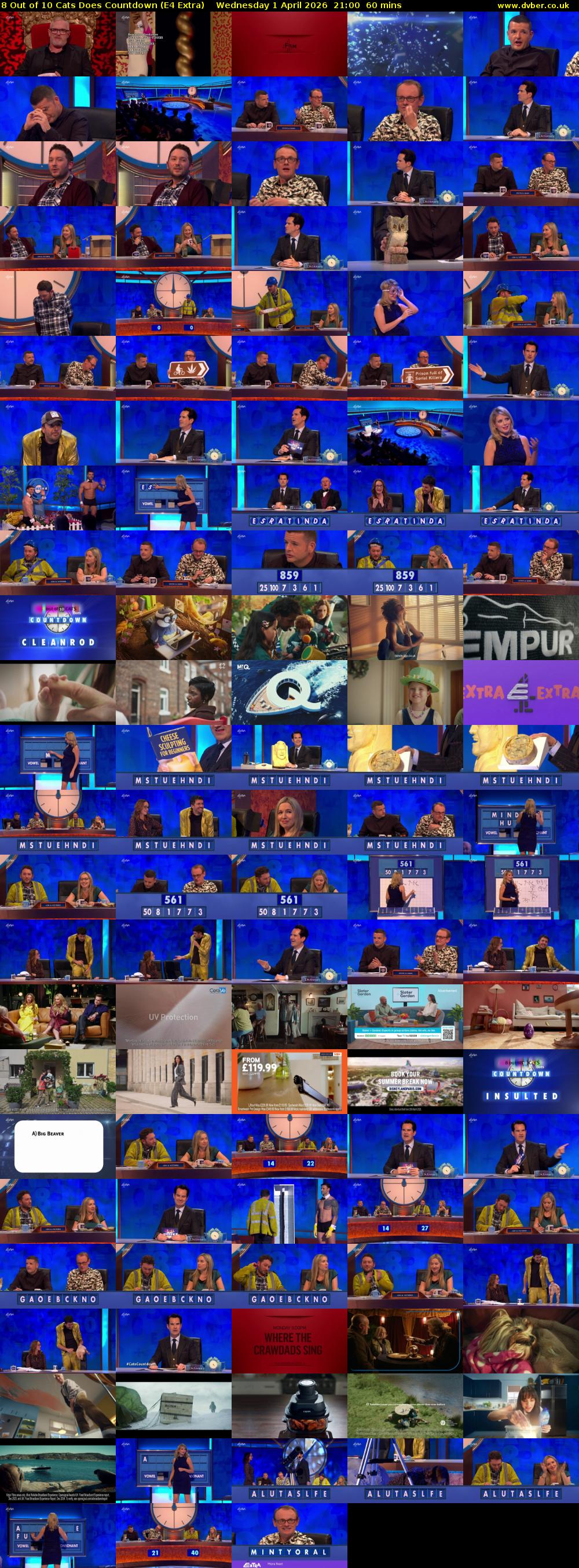 8 Out of 10 Cats Does Countdown (E4 Extra) Wednesday 1 April 2026 21:00 - 22:00