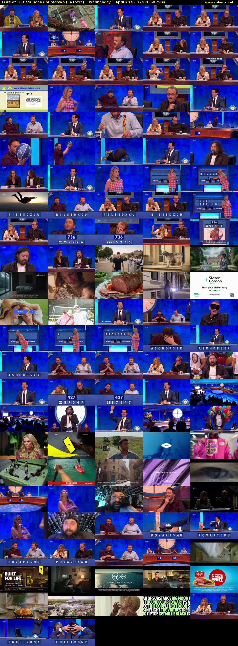 8 Out of 10 Cats Does Countdown (E4 Extra) Wednesday 1 April 2026 22:00 - 23:00